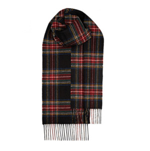 Woollen Scarves: Bowhill Stewart Black Modern Lambswool Scarf | Wool Scarf