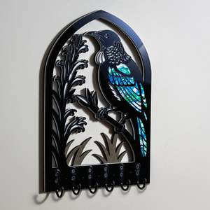 Tui in Pāua - Layered Wall Art Key Holder