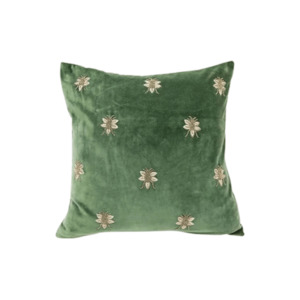 All Soft Furnishings: Cushion - Beaded Bee - Green Velvet