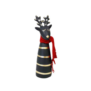 Accessories Clearance: Black/Gold Ceramic Deer w Solid Red Scarf