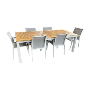Grove/Cairo Outdoor Ext 7pce - 160/220x100 - White & Teak