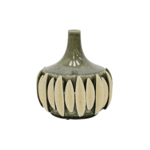 Ceramic Glass Vases: Melia 3D Ceramic Vase - Medium - Dark Olive with Natural Accents