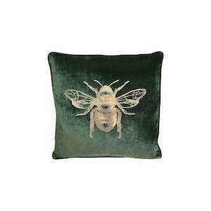 Velvet Cushions: Cushion - Bee - Green/Gold Velvet
