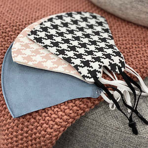 Accessories Clearance: Pack 3 Reuseable Face Masks - Pink Houndstooth/Black Houndstooth/Denim