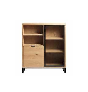 Livorno Glass Cabinet Small - Natural Brushed Oak/Oak Veneer