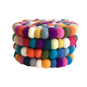 Felt Ball Coasters - Rainbow - 4 Pack