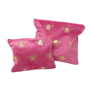 Set of 2 Velvet Bee Cosmetic Bags - Pink/Gold