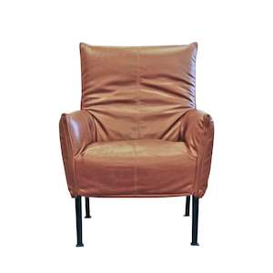 Hugo Steel Chair - NZ Made - NZ Tasman Settler Tapa Natural Leather
