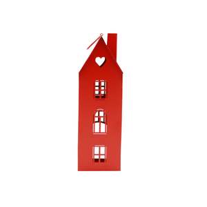 Red Metal Tea Light Holder House - Large