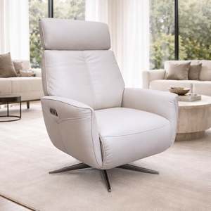 All Lounge Furniture: Essen Swivel Chair with Power Recliner & Battery - Urban Sofa Cat 13 Atollo Dove Grey Leather