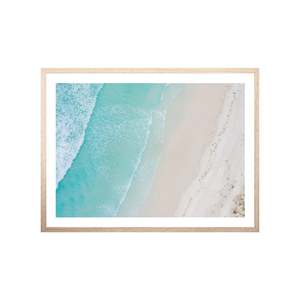 Wall Art - Sandy Beach - w Glass & Natural Oak Frame - 85x120cm