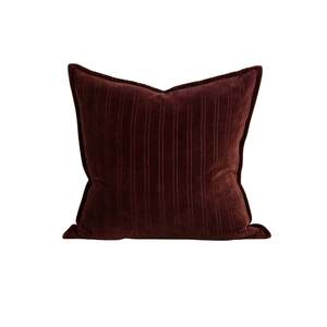 Cushion - Stria Cotton Velvet With Feather Inner - Merlot
