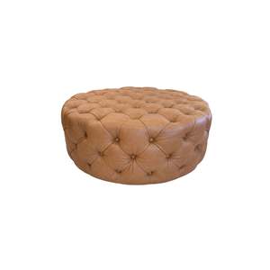 Hoxton Buttoned Ottoman Round - Urban Sofa - RWB Tan Full Grain Leather