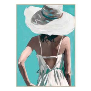 Wall Art - Sun Hat - Texured Canvas w Natural Timber Frame - 103x143cm