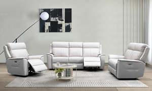 Lounges Sofas: Archie leather 3 pcs electric recliner suite