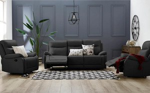 3 Seat: Scott Leather Recliner 1/2/3 Seat-(Black/Grey)