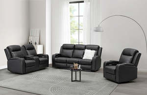 3 Seat: Louise Leather Recliner 1/2/3 Seat-(Grey / Black)