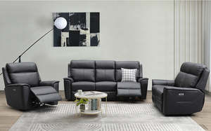 Archie Leather Recliner 1/2/3 Seat Suite - Black