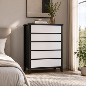 Bedroom: Patrick Tallboy 5 Drawer (Black / White) 830mm