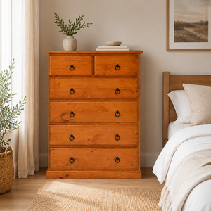 Bedroom: Susan Tallboy 6 Drawer (Warm Honey) 860mm