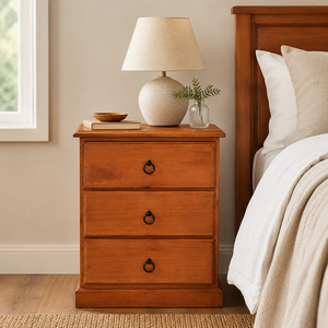 Bedroom: Susan Bedside Table 3 Drawer (Warm Honey)