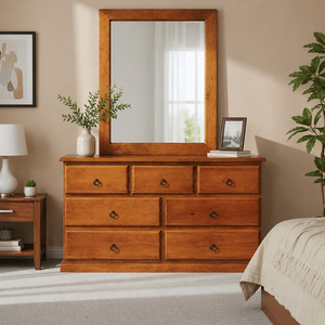 Bedroom: Troy 7 Drawer Dresser & Mirror (Burnt Orange)