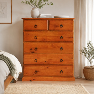 Bedroom: Troy Tallboy 6 Drawer/8 Drawer (Warm Honey)