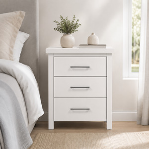 Bedroom: New Master 3 Drawer Bedside Table White 500mm