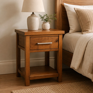 New Master Bedside Table 1 Drawer (White/Warm Honey/Black) 420mm