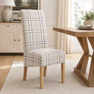 High Back Checkered Fabric Dining Chair