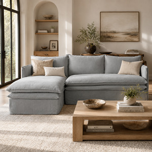 Hamilton Slipcover 3 Seater Chaise Sofa W277cm Cement/Khaki/Oatmeal