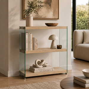 Lamp Side Tables: Bookcase Glass Side Panel Bookcase