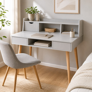 Office Desk: Creativo Desk with 2 Drawer with Shelf (Grey)