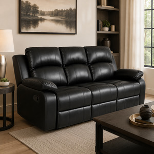 Katie 3 Seater Recliner Bonded Leather - Black