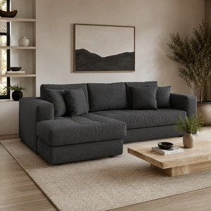 Hugaro 3 Seater Chaise Fabric Sofa 253cm, Speckle White