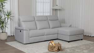 Dawson Fabric Electrical Recliner 2 Seater with Storage Chaise Dark Grey \ Silver