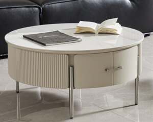 Coffee Table: Snow Round Coffee Table-Beige