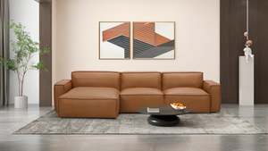 1 2 3 Seat Sofa: Kavana Leather Modular Lounge - Tan