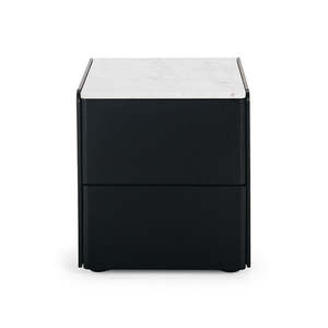 Cube Black Oak Side Table 2drw (Marble Top) W45 D45 H50CM
