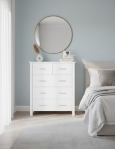 Tallboys: Alice 5 Drawer Tallboy- White (W860 D440 H1060mm)