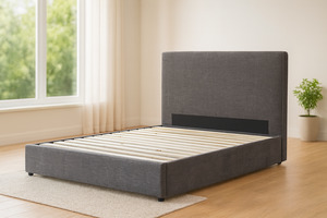 Picton Bed Base with Headboard (Grey) - Super King (W184 x H120 x D213 CM)