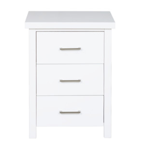 New Maestro 3 Drawer Bedside White (Long Handle)
