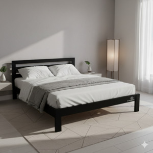 Black Alice Double Bed (L2020 W1550 H800/360mm head/footer, Inner L1950, W1440mm)