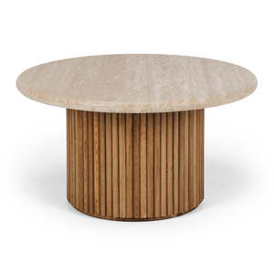 Coffee Tables: Rho Travertine Top Coffee Table 85rd (Natural Oak Base)
