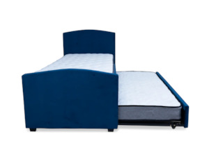 DriftEase Single Trundler Bed Frame Velvet Blue + 2X Mattress