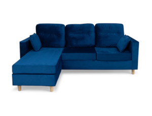 FlexChaise 3 Seater Reversible Corner Sofa with Chase Velvet Navy Blue