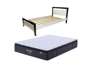 By Range: Maverick Bed Frame (Black/White) + SleepTime Medium Mattress Queen