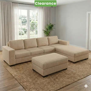 NZ Made Trendi 4 Seater Corner Chaise + Ottoman Beige Colour - Floor model