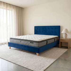 Prestige Bed Frame Velvet Navy Blue + Sleepmax Pocket Pillow Top Mattress