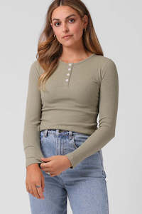 Rpm: RPM RIBBLED L/S HENLEY WMN